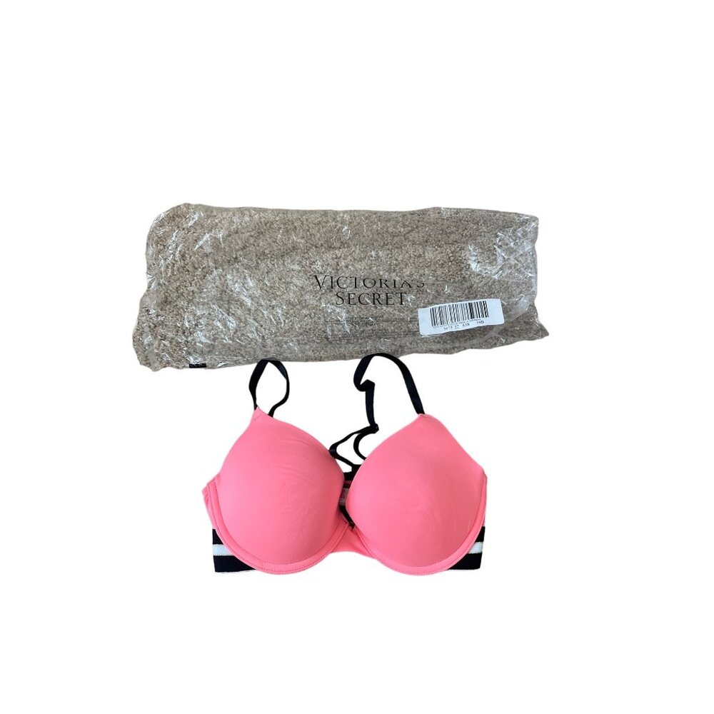 NWT Victoria Secret Size‎ 34B Wear Everywhere Push Up Bra Peach/Neon Pink